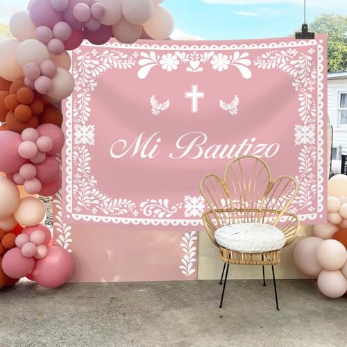 AIBIIN Mi Bautizo Banner Fondo Fotográfico 8x6ft Rosa miniatura 5