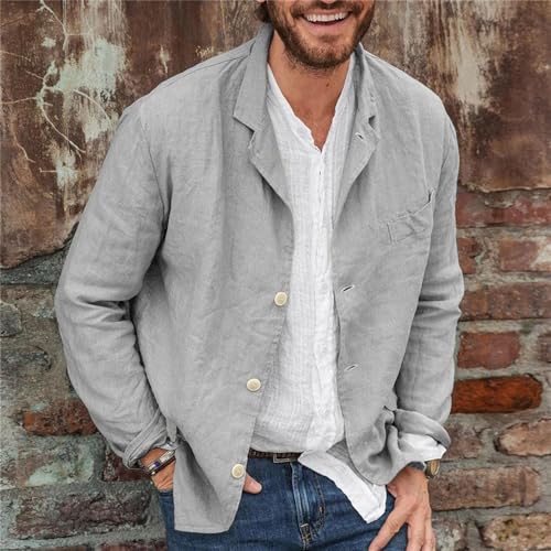 Men's Linen Blazer Jacket Casual Lapel Button Up Coat Fall Lightweight Soft Loose Fit Cardigan Outwear2