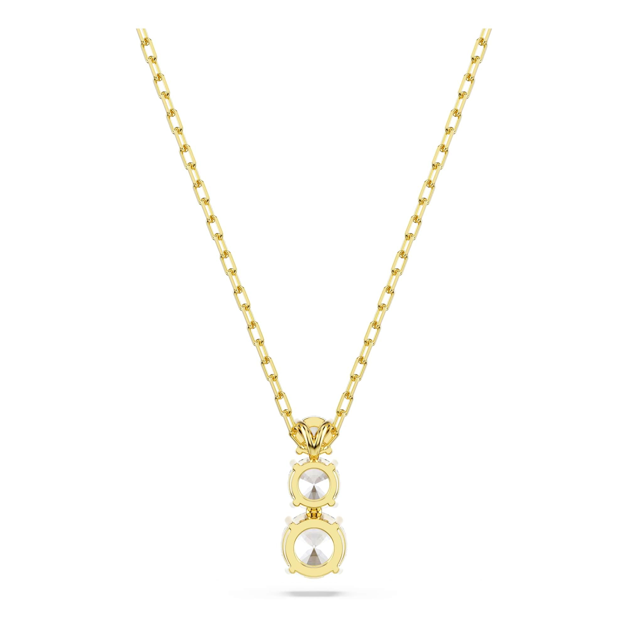 Swarovski Stilla Attract Anhänger, Vergoldete Damenhalskette mit Drei Klaren Zirkonia im Rundschliff, Länge: 38-45 cm