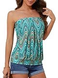 DJT Womens Tie Dye Sleeveless Stretchy Pleated Tube Top
