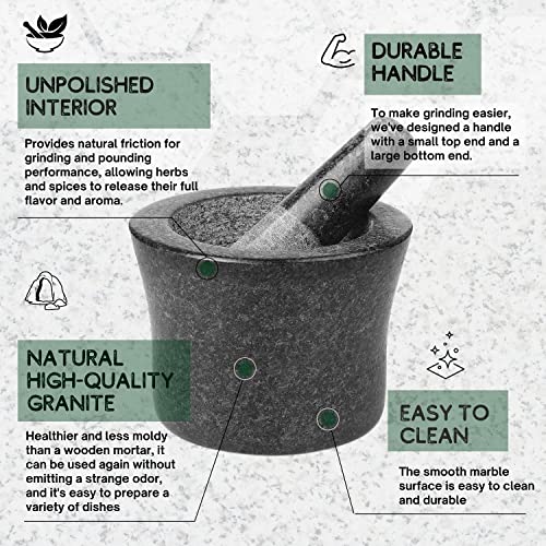 Flexzion Mortar And Pestle Set, Gray - Solid 5.5 Inch Heavy Granite Molcajete Stone Grinder Crusher Bowl For Guacamole, Herbs, Spices, Garlic, Medicine Pills, Grain, Seeds, Fruits, Kitchen #TOP2