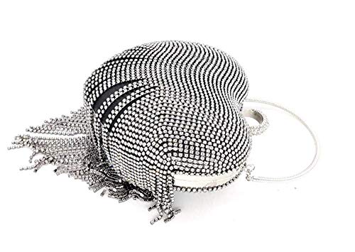 Image of UMREN Women Luxury Heart Shape Tassel Evening Clutch Bag Rhinestones Wedding Party Purse Handbag