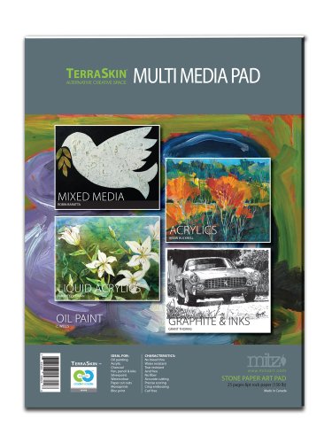 Mitz Stone Paper MultiMedia Pad: multi purpose & media use. 8pt. TerraSkin rock paper, 9x12 inches, 25 sheets. Eco Alternative Creative Space