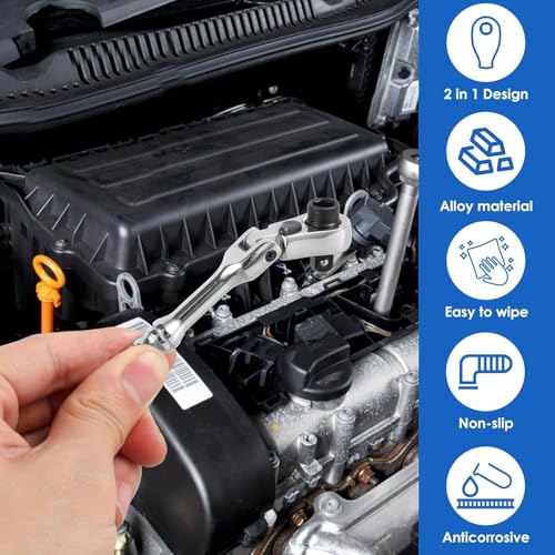 Image of NIHUIFDPY 1 /4 inch Mini Ratchet Wrench & Bit Driver, 2 in 1 Flex Head Stubby Ratchet Handle with Reversible Switch, 72-Tooth 5 Swing Arc for Tight Spaces, Chrome Vanadium Steel, 115mm