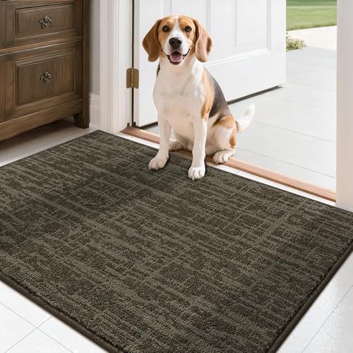 COSY HOMEER-Door-Mat,Dirt Trapper Entryway Rugs 24"x36" Non Slip Washable Entrance Mats,Absorbent Welcome Mat,Low Profile Dog Door Mats for Front Back Doomats and Wet Shoes,Brown Brown 2' x