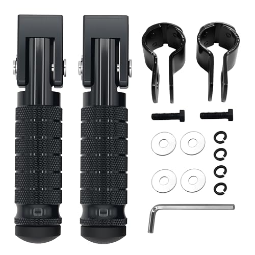 M8 Anti-Skid CNC Universal Motorcycle Foot Pegs Degree Foldable Footpegs Footrest Upgrade Passenger Pedal For Mini Bike Dirt Pit Bike Electric Car Motorbike Honda Suzuki Yamaha Kawasaki(Black)