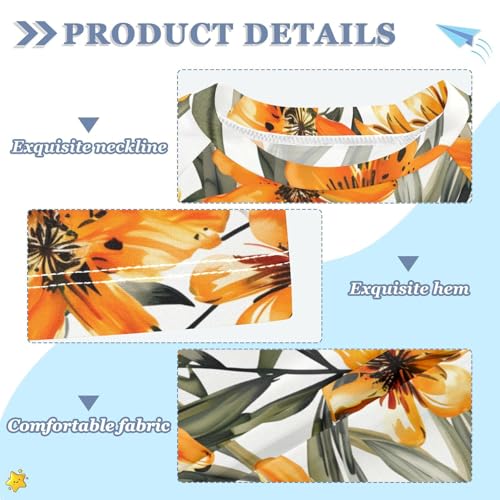 ALAZA Kids Rash Guard Girls Toddler Swim Shirts Short Sleeve Orange Floral Flowers UPF 50+ 3T3