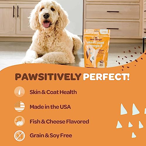 Healthy Dog Skin and Coat Supplement | Nourishing Omega 3 Fish Oil for Dogs Skin and Coat Plus Heart and Joint Support with EPA DHA & Vitamin E | Mange Allergy & Itchy Skin Relief for Dogs | 90 Chews Healthy Dog Skin and Coat Supplement | Nourishing Omega 3 Fish Oil for Dogs Skin and Coat Plus Heart and Joint Support with EPA DHA & Vitamin E | Mange Allergy & Itchy Skin Relief for Dogs | 90 Chews