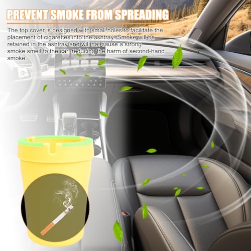 Image of Mandark Car Ashtray, 2PCS Glow In The Dark Smokeless Self-Extinguishing Vehicle Cigarette Trash Can, Smellproof Portable Automotive Ash Holder Organizer, Universal for Truck Home Office (Yellow)