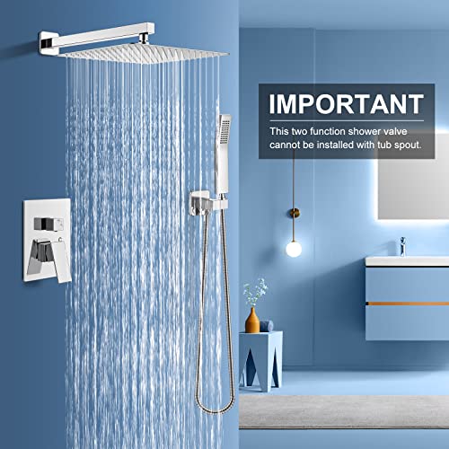 Nerdon Shower System, 12 Inch Polish Chrome Luxury Rain Shower Head With Handheld Combo Set, Wall Mounted High Pressure Dual Shower Head System, Bathroom Shower Faucet Set With Valve Body And Trim #TOP1