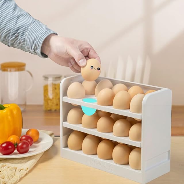Hosoncovy 3 Tier Egg Holder Rack Egg Storage Rack Egg Organizer for Refrigerator for Kitchen for Countertop,Hold 30 Eggs
