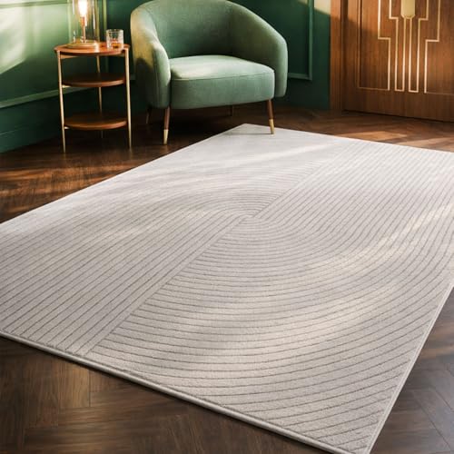 VIMODA Kurzflor-Teppich Boho modern – Dünner Wohnzimmer- & Schlafzimmerteppich mit 3D Hoch-Tief-Effekt, pflegeleicht,Maße:80x300 cm;Farbe:L.Grey