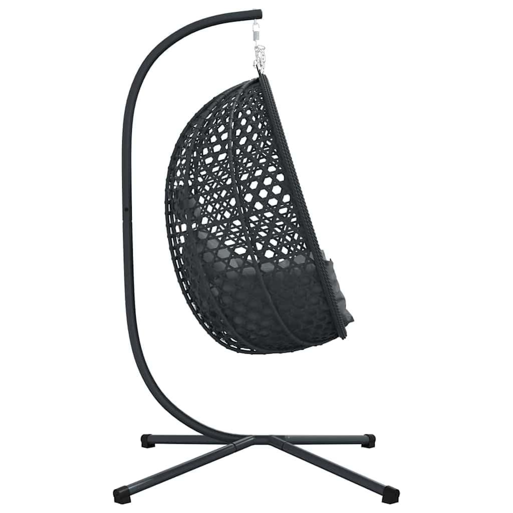 Hamaca colgante con estructura en forma de huevo, plegable para jardín, balcón y salón, color negro antracita, 104 x 100 x 191 cm