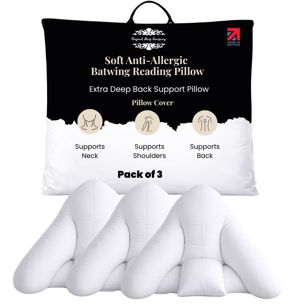 Original Sleep Company Batwing Pillow Cover – Polycotton Cushion Cover, Orthopaedic Support Back Support Pillow Case with Hidden Zip, Decorative & Sofa Bed Throw Pillow (White, 3)