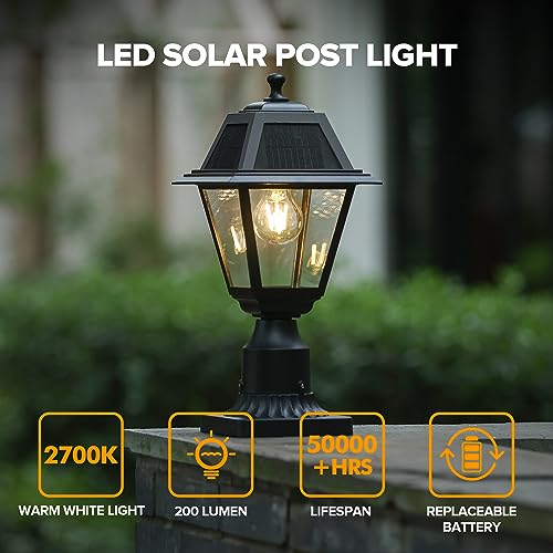 LUTEC LED Solar Post Light, Cast Aluminum Solar Lamp Post Light,Dusk to Dawn Waterproof Pole Light Head, 200 lumens 3-inch Fitter Base for Outside (Without Base) - Thumbnail 5