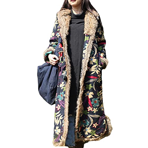 NFYM Womens Ladies Quilted Winter Coat Hooded Warm Parka Coats Long Overcoat Faux Fur Collar Outerwear Jacket2