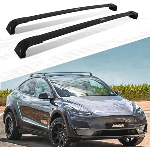 AUXPACBO Upgraded Noiseless Lockable Roof Rack Fits for Tesla Model Y 2020 2021 2022 2023 2024 Cross Bar All Aluminum Kayak Bike Crossbar Rooftop Luggage Cargo Carrier for Canoe Rack Cover