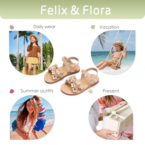 Image of Felix & Flora Toddler Girl Sandals -Flower Girl Dress Shoes Open Toe Little Kid Flats