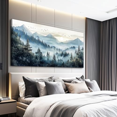 FUHAIHUA Large Wall Decor For Living Room Canvas Wall Art For Office Modern Wall Decorations For Bedroom Forest Fog Landscape Painting Mountain Pictures Artwork Room Home Decor 24x48 In