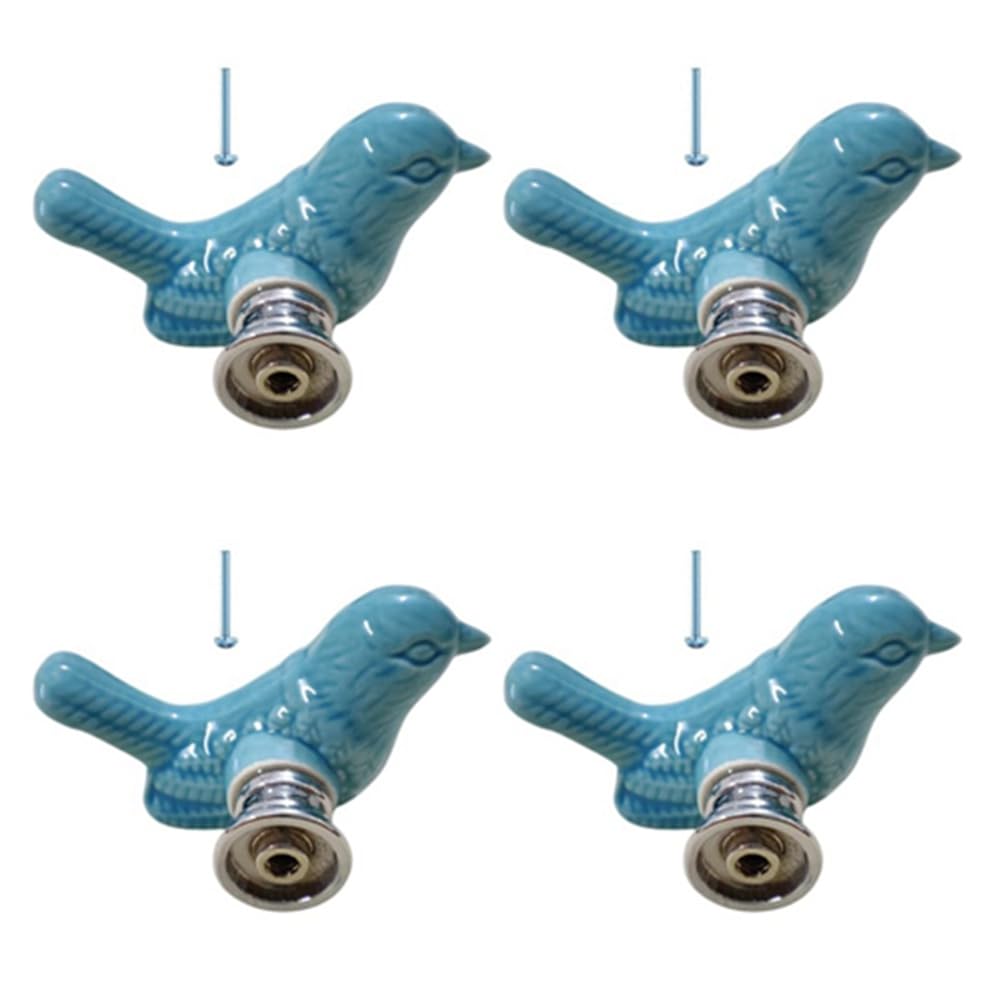 4Pack Green Cute Bird Design Cabinet Door Knobs, Ceramic Drawer Knobs, Vintage Cupboard Pull Handle ()