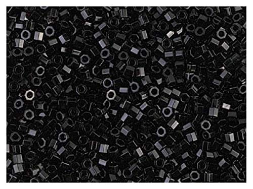 Miyuki Delica Cut Beads, 11/0, 10 g, japońskie koraliki szklane w kształcie cylindra sześciokątnego 1,6 x 1,3 mm, otwór 0,8 mm, Jet Black (sparkling carcoal)