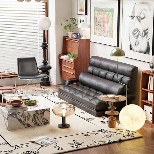 STHOUYN 6-Position Floor Lounge Sofa Bedroom Fold Out Couch, Floor Seating Bean Bag Bed RV No Bones Couch for Adults, Convertible Sleeper Memory Foam Lazy Sofa, Boneless Bed Furniture (Black Leather) - Thumbnail 3