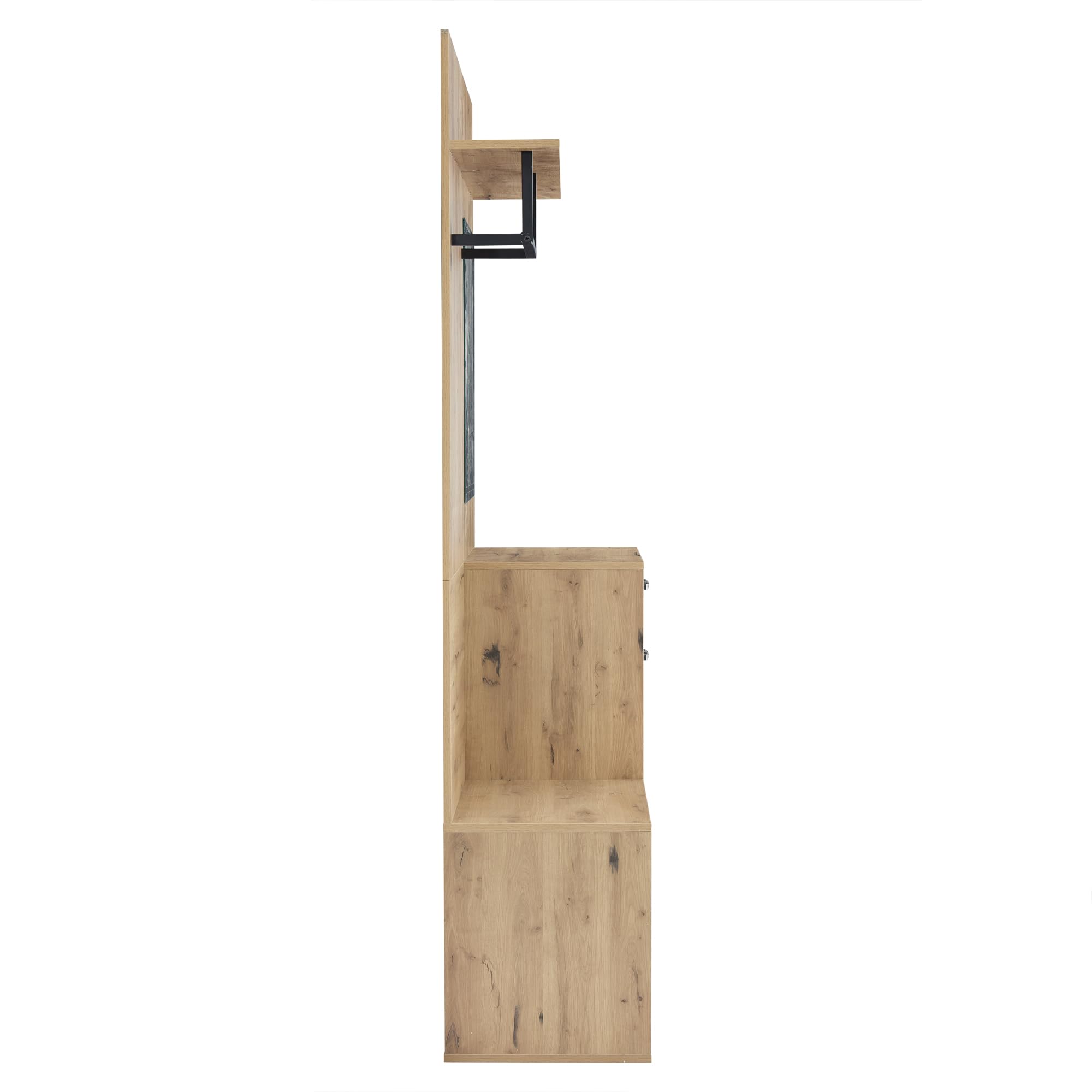 Juego de recibidor con espejo, banco zapatero, zapatero, armario de pasillo, estantería de armario colgante, con 1 cajón y 2 armarios, mucho espacio de almacenamiento, 100 x 38,5 x 190 cm