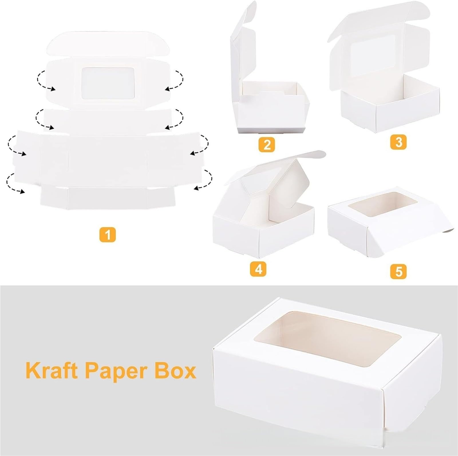 Caja Para Galletas Con Ventana 30 Uds. Cajas de papel Kraft con ventana transparente, Favor pequeñas for galletas, jabón, cera caramelo, derretido(White,50pcs)