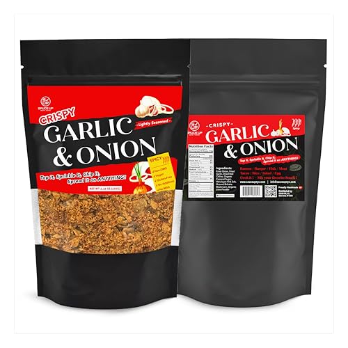 SAUCE UP Crispy Onion & Garlic Flakes (Spicy) – Chef-Made in NY Extra-Crunchy Versatile Seasoning & Add-On Topping | Ramen, Salads, Eggs | Keto, Vegan, GF, Non-GMO | 4.25 oz (120g)