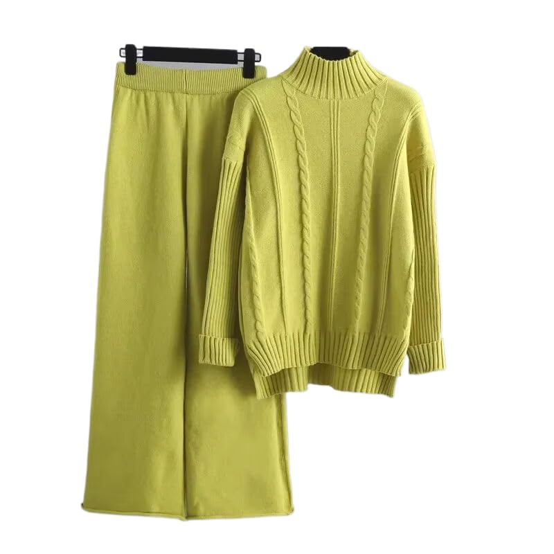 OrDobo Completi da Donna 2 Pezzi Tuta - Completo Casual da 2 Pezzi in Maglia Tinta Unita con Collo Alto E Caldo Maglione Invernale in Jacquard con Spacchi Pantaloni A Gamba Larga Abbigliamento da CAS