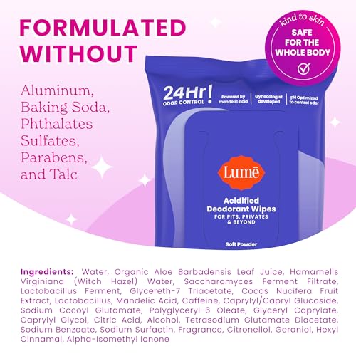 Image of Lume Acidified Deodorant Wipes - 15 ct, 3 pk (Soft Powder)