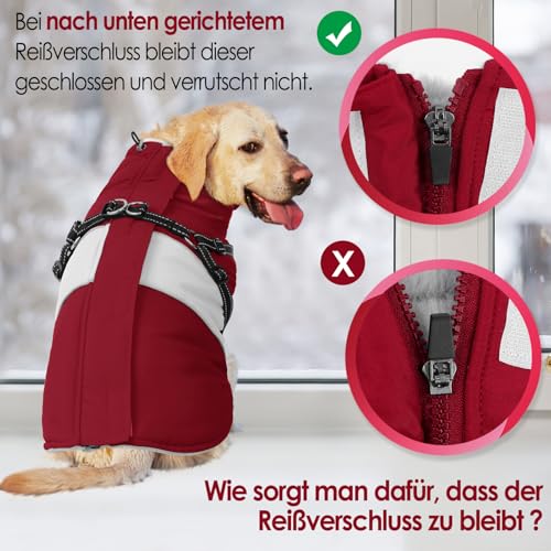 AOFITEE Hundemantel Grosse Hunde, Winter Wasserdicht Hundejacke Hundemantel mit Geschirr, Warmer Wintermantel Hundejacke Fleece Weste Winddicht Hunde Mantel für Deutsche Schäferhunde, Rot 3XL