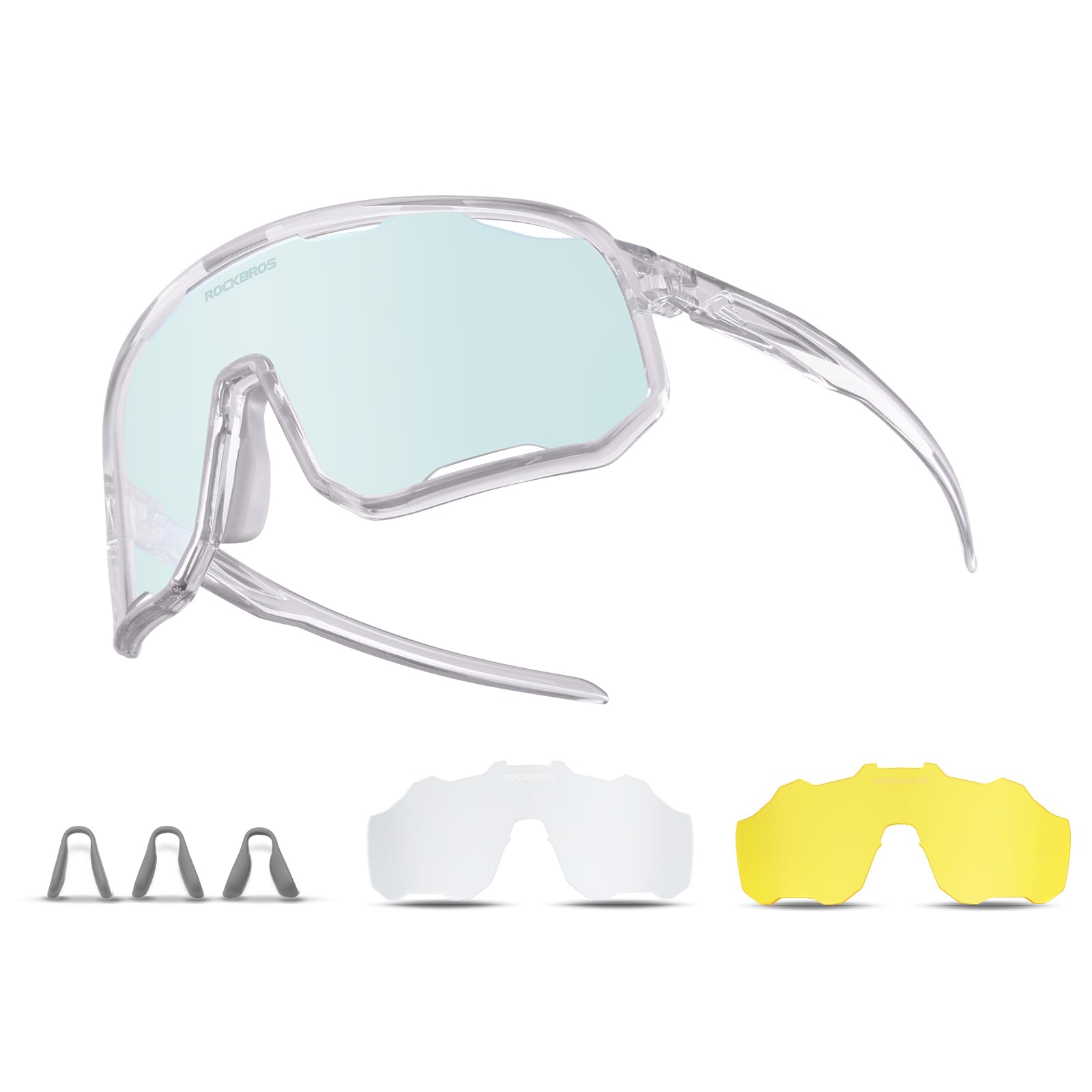 ROCKBROS Occhiali Fotocromatici da Sole Uomo Donna, Occhiali Sportivi Ciclismo con 3 o 5 Lenti Intercambiabili, Protezione UV400, Adatto per Bici MTB Corsa Pesca