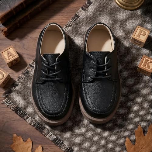 Image of Meckior Toddler Boys Girls Dress Shoes Little Kid Oxford Shoes Wedding Church Dress Shoes PU Leather Lace Up School Uniform Loafer Flats