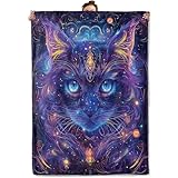 TRYYN Cosmic Galaxy Purple Cat Throw Blanket for Couch Picnic Camping Bedroom Decor, Noble Nebula Kitty Pattern, Super Soft Cozy Plush Fluffy Fleece Blankets Gifts for Pet Lovers, 60x50 Inch