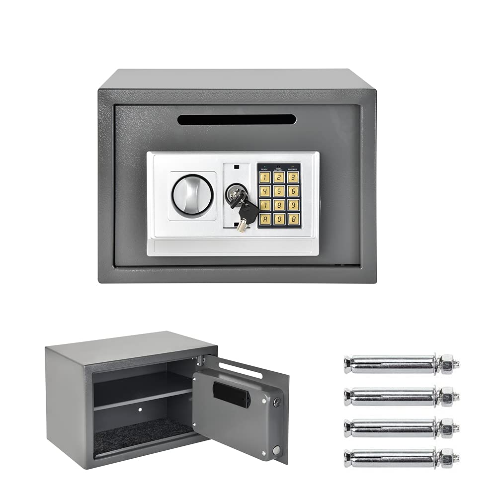 Cassaforte elettronica, cassaforte di sicurezza digitale per casa, ufficio e hotel, cassaforte per armadio 16L con fessura per monete e fissaggi a parete e pavimento, 25 x 35 x 25 cm, grigio