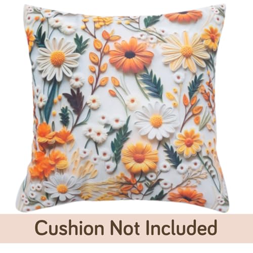 Image of HOKIPO 'Nature Muse 7D' Premium HD Printed Holland Velvet Cushion Cover for Sofa| 22x22 Inch (55x55 cm) | Pack of 2, Marigold Bloom (IN-924-D7*2)