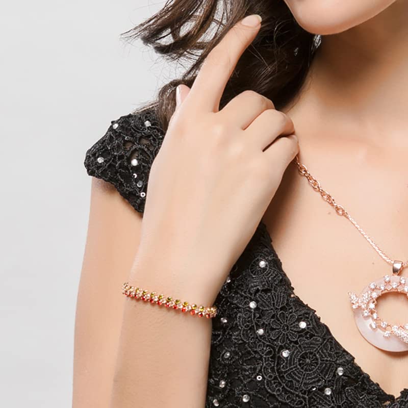 14K Gold Ruby and Emerald Tennis Bracelet for Women,Dainty Love Heart Style Moissanite Adjustable Link Bracelet,Fashion Jewelry Gift for Her3