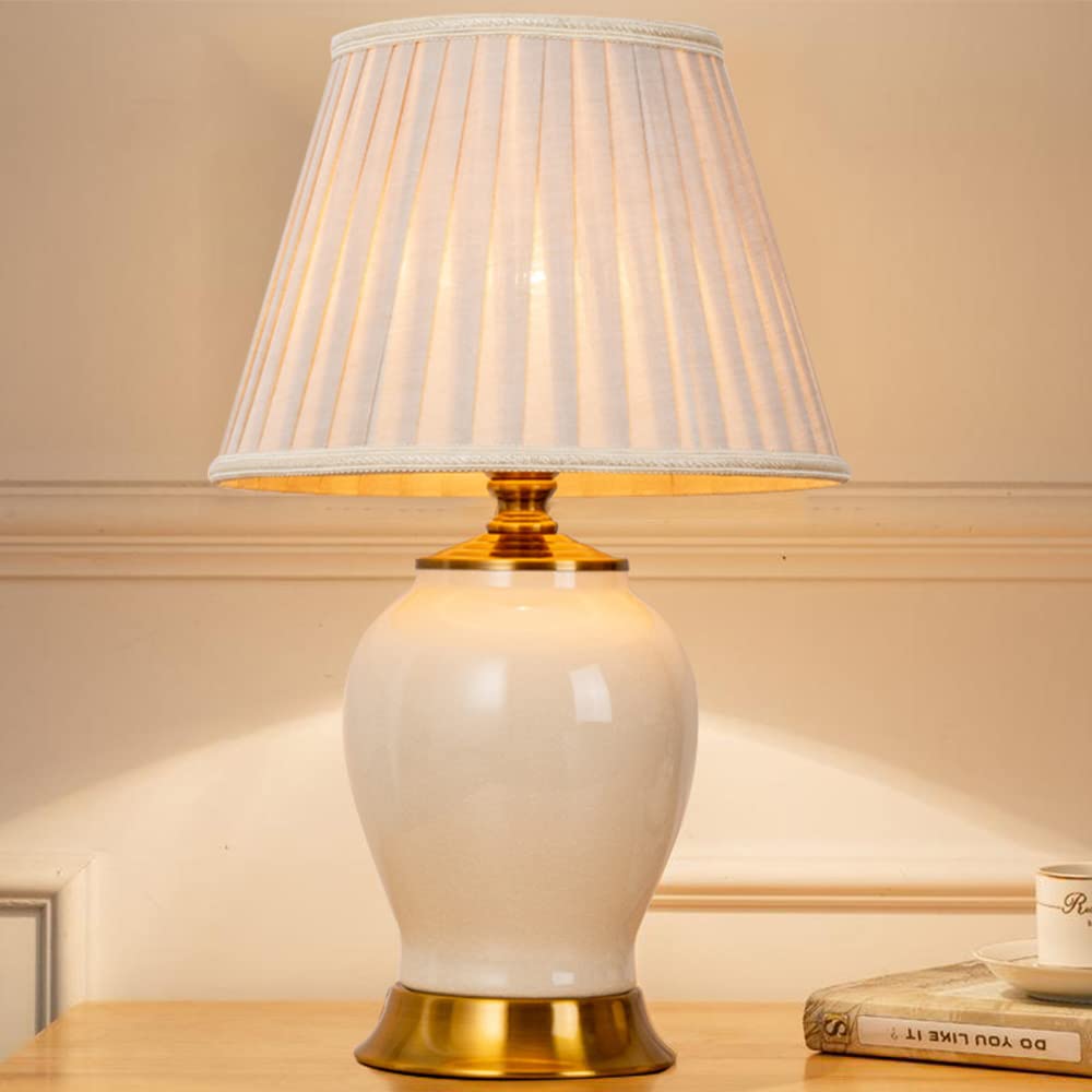 Mengjay Lampada da tavolo salotto lampada Vintage,Ceramica Lampada da scrivania,E27 Lampada comodino per camera da letto, studio, comodino, scrivania(lampadine non incluse) (Bianco)