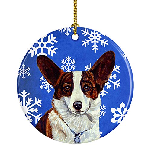 Caroline's Treasures Corgi Winter Snowflakes Holiday Ceramic Ornament Christmas Tree Hanging Decorations for Home Christmas Holiday, Party, Gift, 3 in, Multicolor
