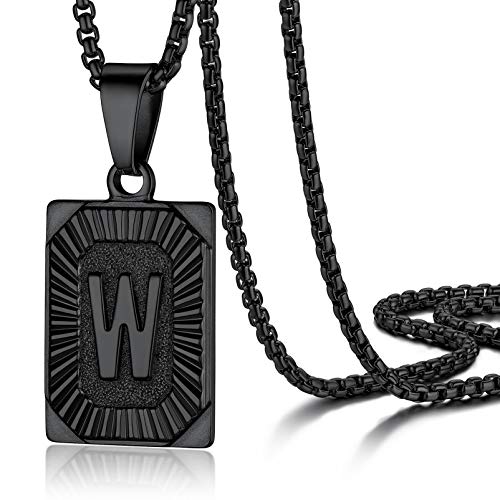 Prosteel W Necklaces With Initials Mens Jewelry Stainless Steel Square Pendant Black Necklace #TOP25