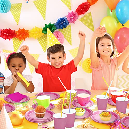 Twowyhi 229Pcs Hot Pink Party Supplies Set Paper Disposable Plates Cups Plastic Spoons Forks Knives Black Napkins Severs 30Disposable Party Dinnerware For Wedding Birthday Party With 1Pc Table Cover #TOP3