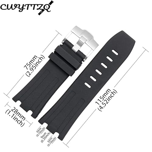 Cwyttzq 28Mm Rubber Watch Band For Ap Watch Men 15703 15710 Outdoor Sports Wristband Accessory Watch Strap (Black Rose Gold Buckle) #TOP2