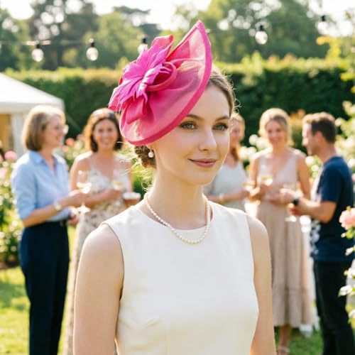 Image of DRESHOW Women Fascinator Hats Tea Party Hat Vintage Pillbox Hat Headband for Cocktail