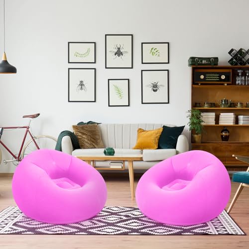 Image of Realspring Inflatable Bean Bag Chairs Outdoor Blow up Camping Chairs Inflatable Lazy Sofa Folding Portable Bean Bag Loungers Couch for Movie Night(Pink,2 Pcs)