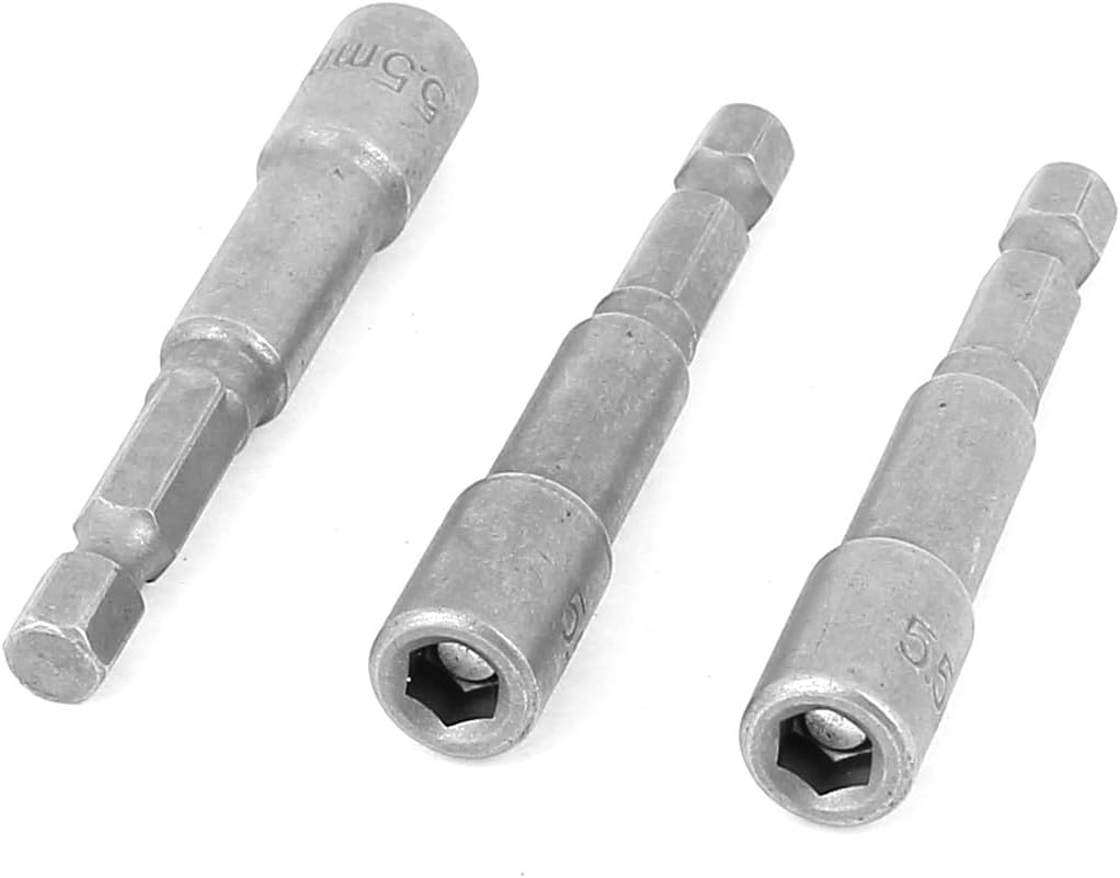 #US 3Pcs 65mm Length 5.5mm Hex Socket Driver Bit Metal Shank Magnetic Nut Setter