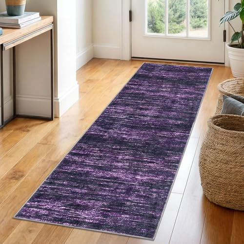 2x6 Purple White Modern Abstract Runner Rug for Hallways, Super Soft Hallway Decor Kitchen Rugs with Non-Slip, Non-Shedding Washable Runners for Entryway Bedroom Indoor