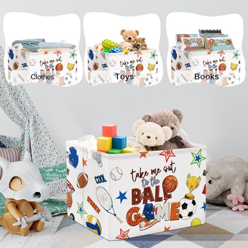 Image of Clastyle 36L Large Ball Basketball Football Tennis White Shelf Basket with Handle Collapsible Rectangle Volleyball Sports Toy Clothes Cube Storage Basket for Nursery