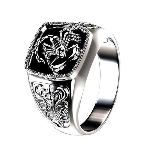 YSoutstripdu - Anillo de aleación para hombre, diseño de escorpión grabado, Aleación, Plateado, US 10