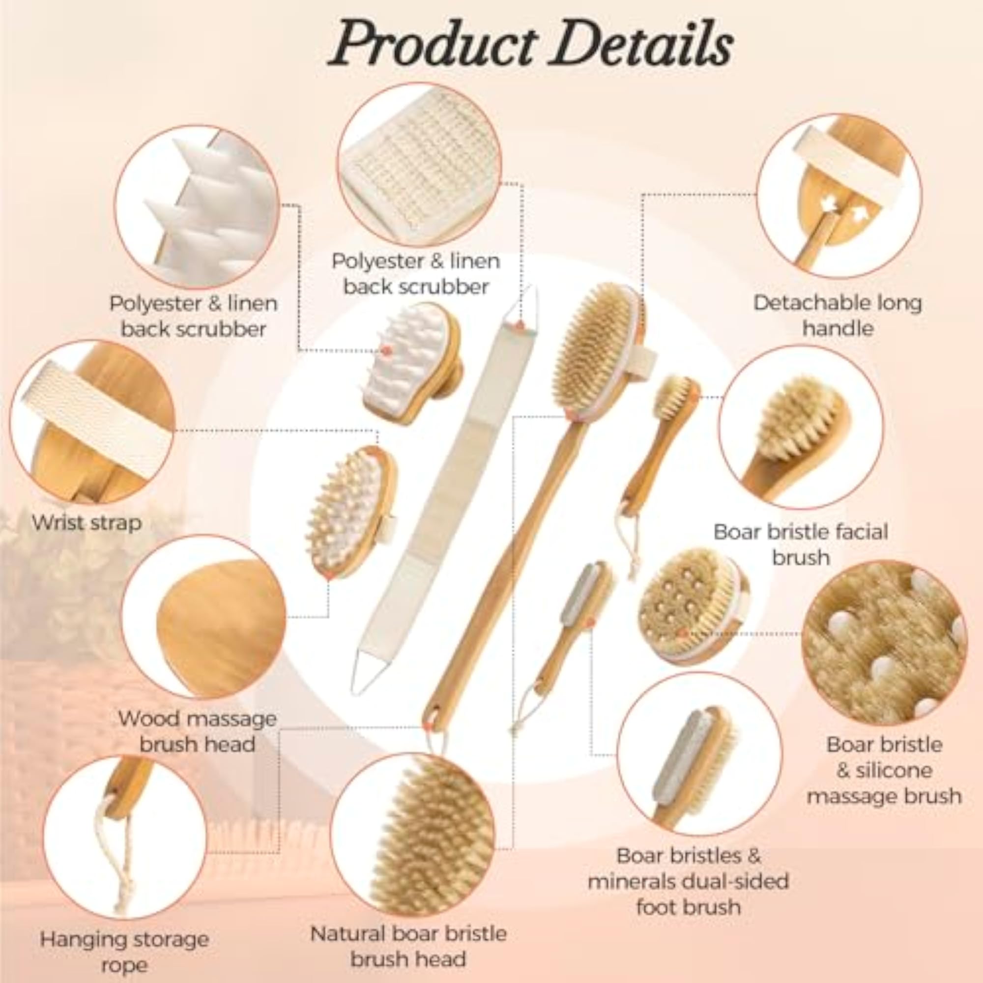9 Packs Dry Brushing Body Brush Set
